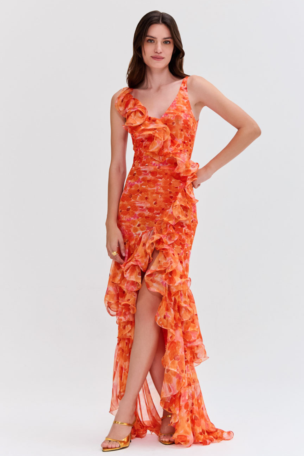 beach cocktail dress PatBo Myosotis Flutter Gown Color:UNI CARMEN Calvin Klein Womens Christmas Color Coral neckline Adjustable halter spaghetti
