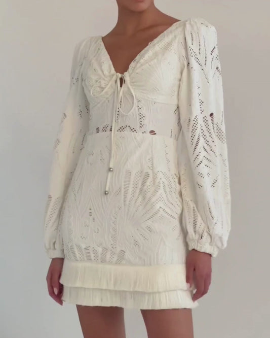 Long Sleeve Lace Mini Dress - Premium Short dress from Marina St Barth - Just $675! Shop now at Marina St Barth