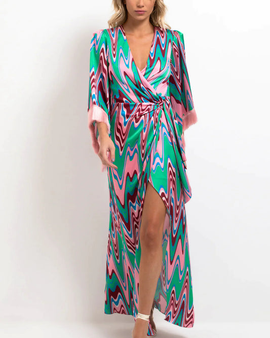 Wave Fringe Trim Maxi Wrap Dress - Premium Long dress from Marina St Barth - Just $750.00! Shop now at Marina St Barth