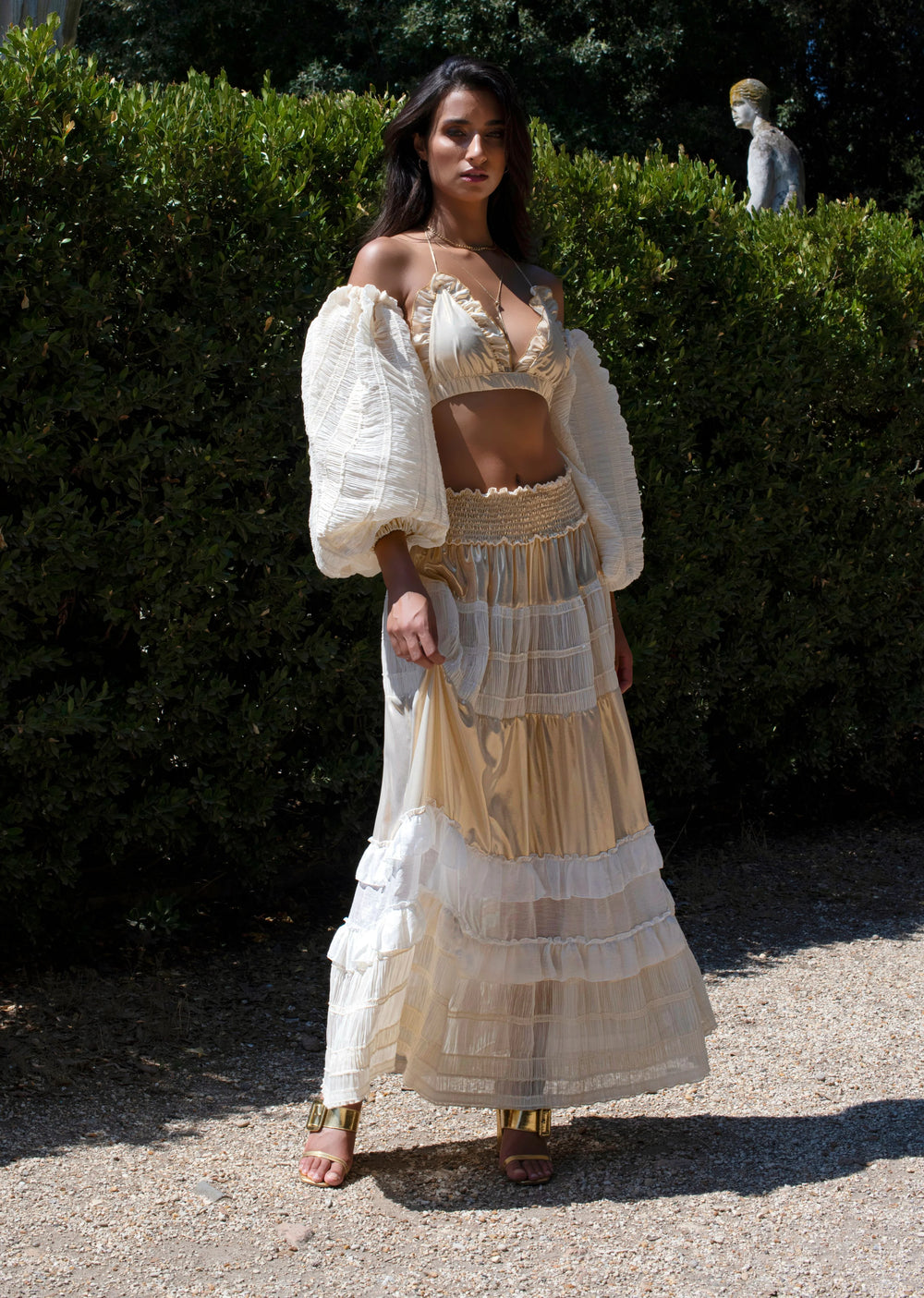 Chio Long Tier Lace Maxi Skirt Beige by Chio from Marina St Barth