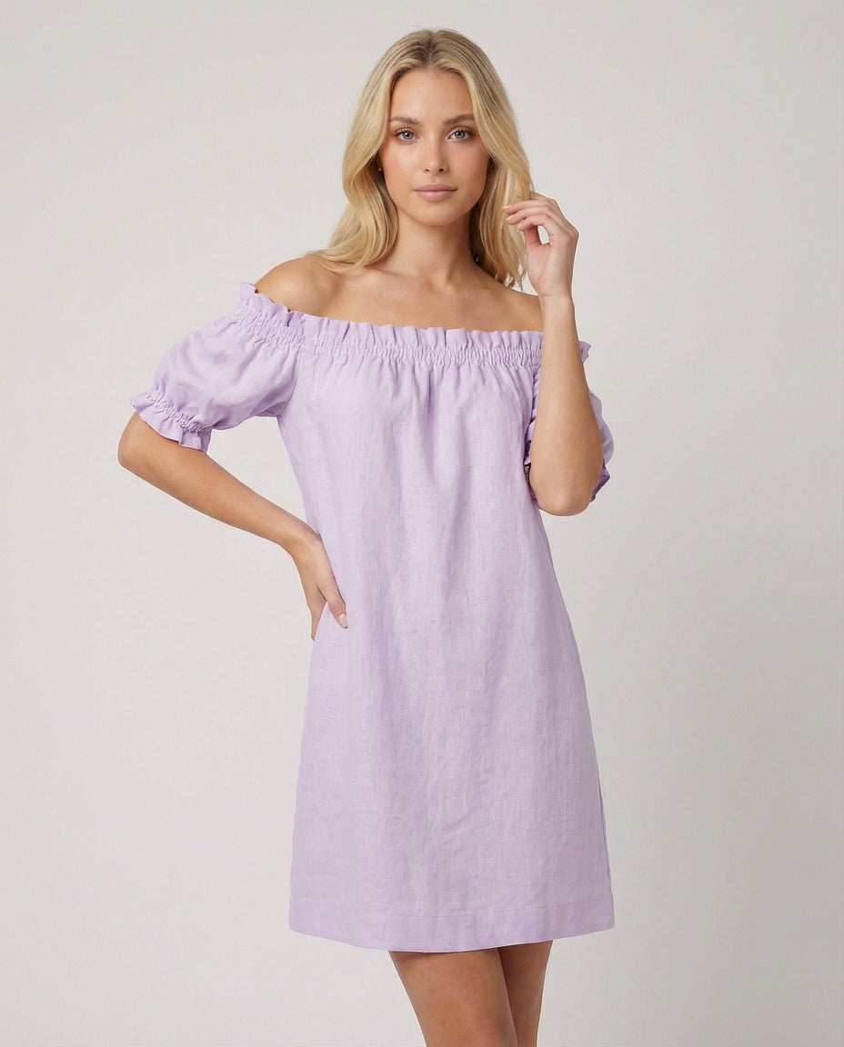 knee length dresses for ladies Susanna Off The Shoulder Linen Dress
