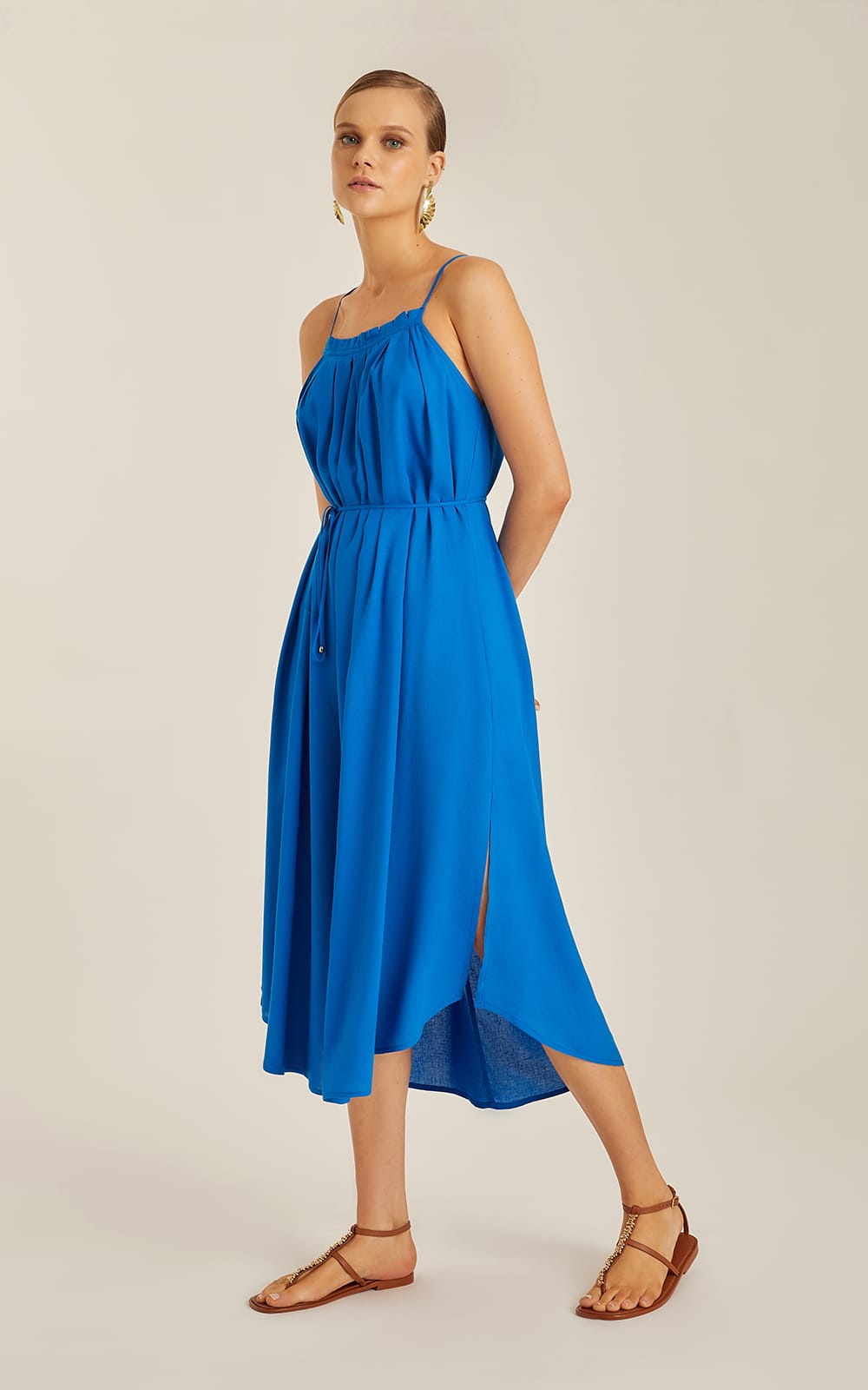 marina pleated midi dress Lenny Pleated Neckline Dress