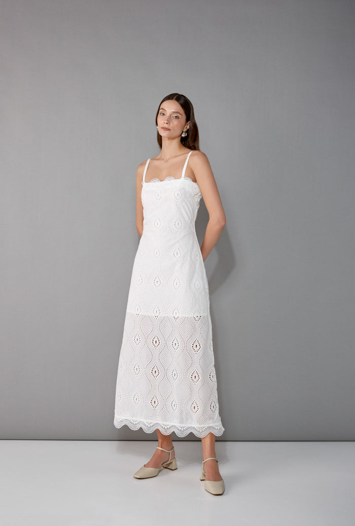 knee length dresses for ladies Women's Thalia A-Line Cape Shoulder Linen Cotton Midi Dress S/M/L/Customize Black and White Mean Blvd Black and White / M main image 1