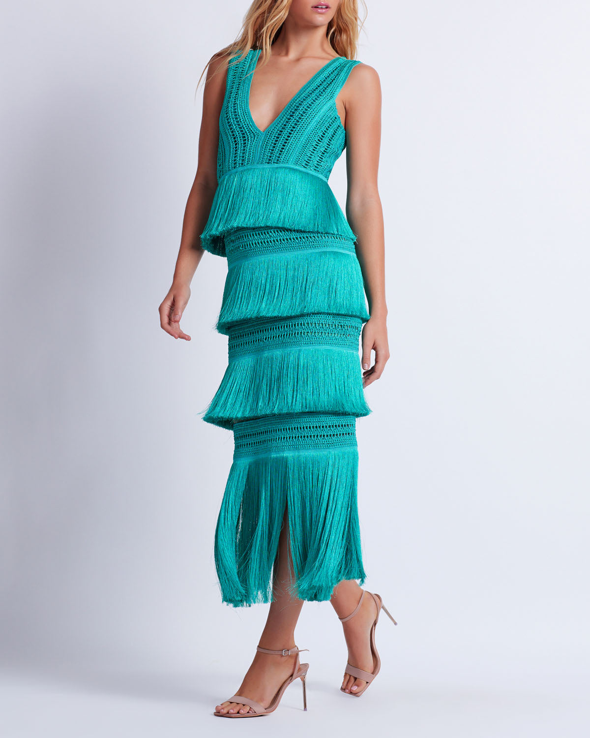 PatBo Plunging Fringe Midi Dress