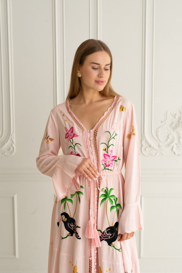 women's kimono dress Womens Crane Print Silk Robe Bridesmaid Silk Robes Red / One size fits most Crafted in a lightweight pink and natural stripe Kimono Geisha | Kimura Kami
