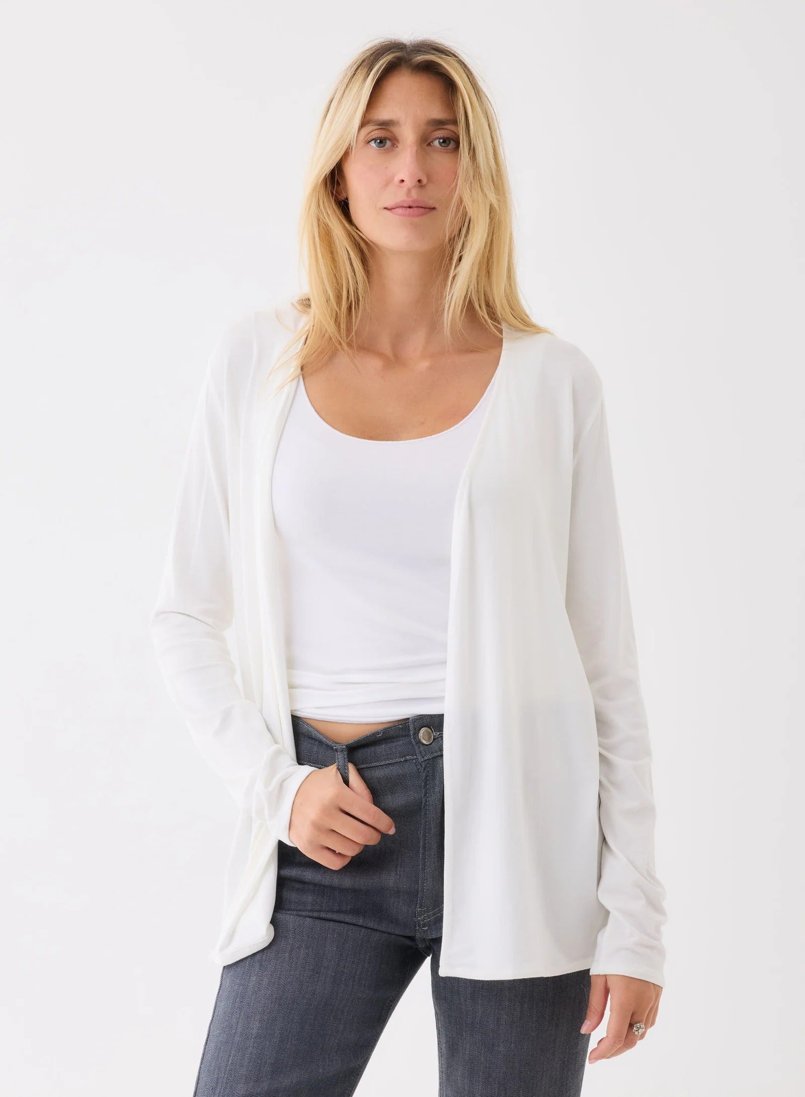 Majestic Stretch Linen Open Cardigan