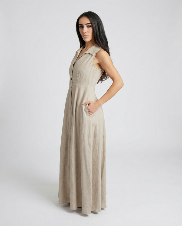 Linen Shirt Dress No Sleeve