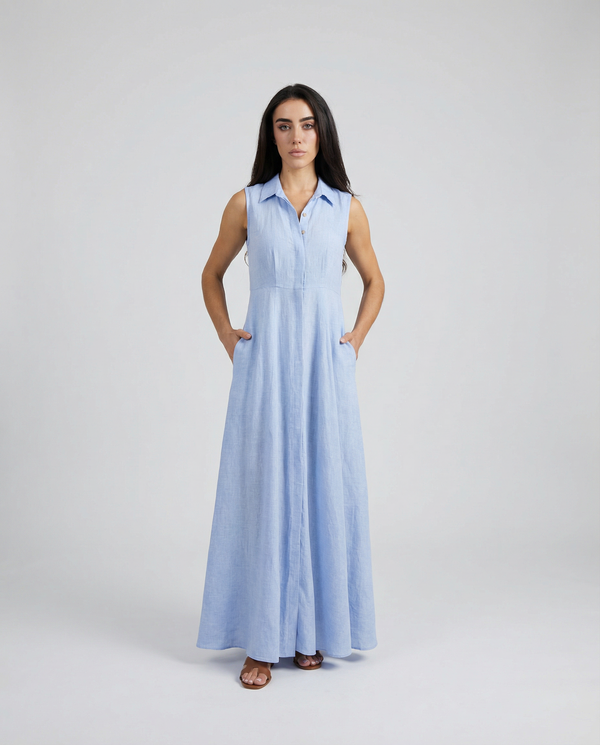 Linen Shirt Dress No Sleeve