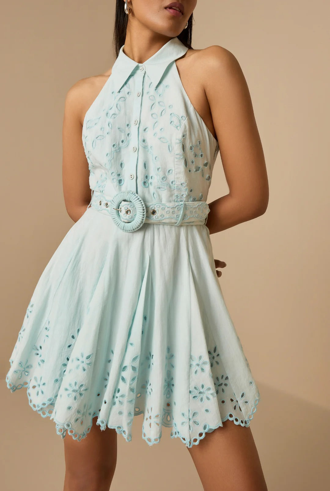 knee length dresses for ladies Hemant and Nandita Short Dress with Buckle Belt | White | Size S