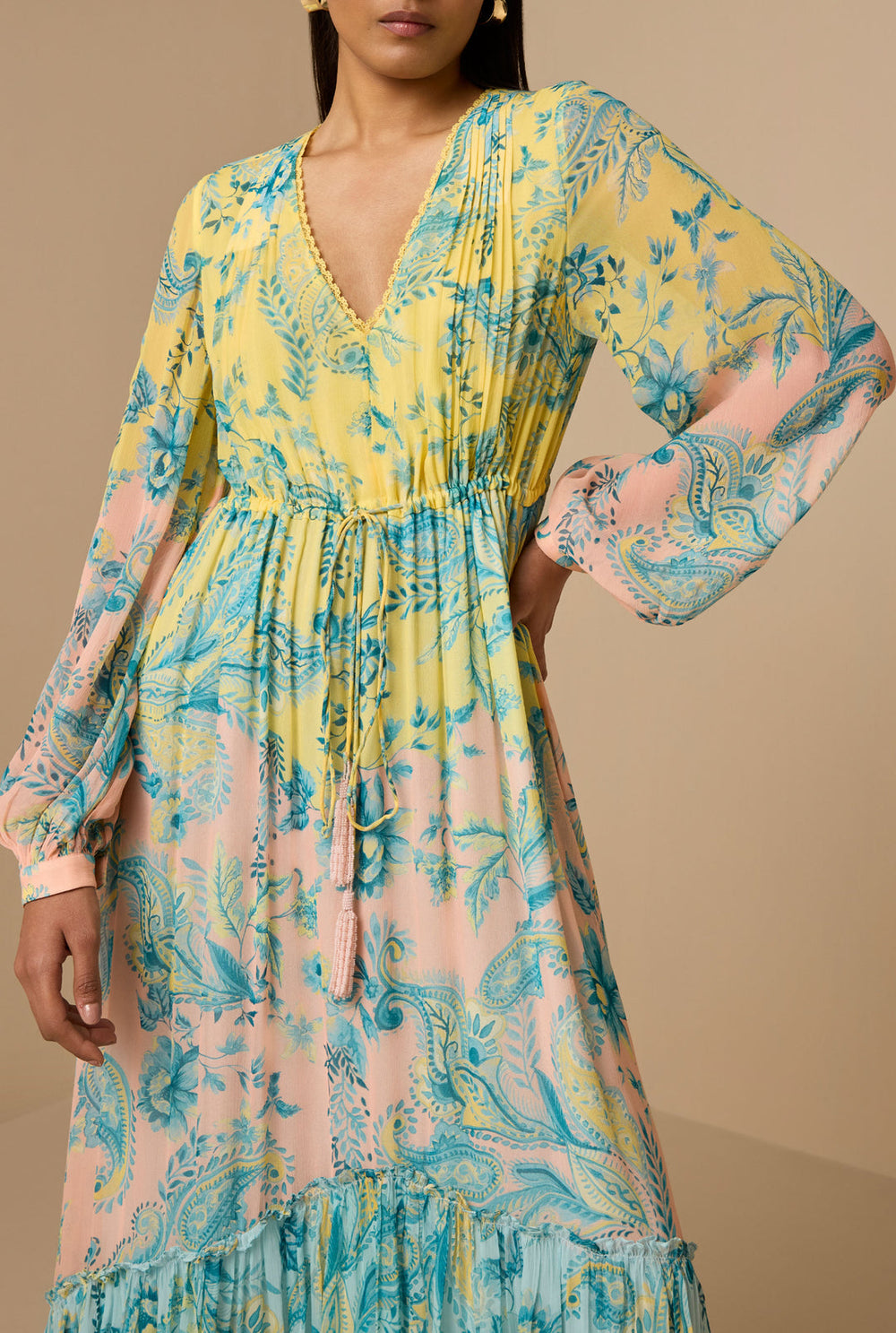 Hemant & Nandita  Wani Long Dress With Tie Up Tassels - Premium Long Dress from Hemant & Nandita - Just $648! Shop now at Marina St Barth
