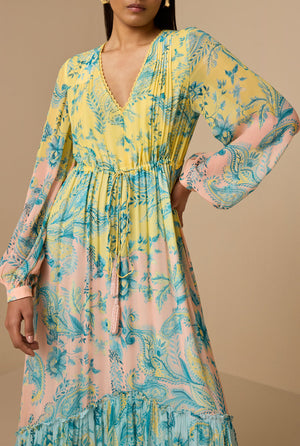 Hemant & Nandita  Wani Long Dress With Tie Up Tassels by Hemant & Nandita from Marina St Barth