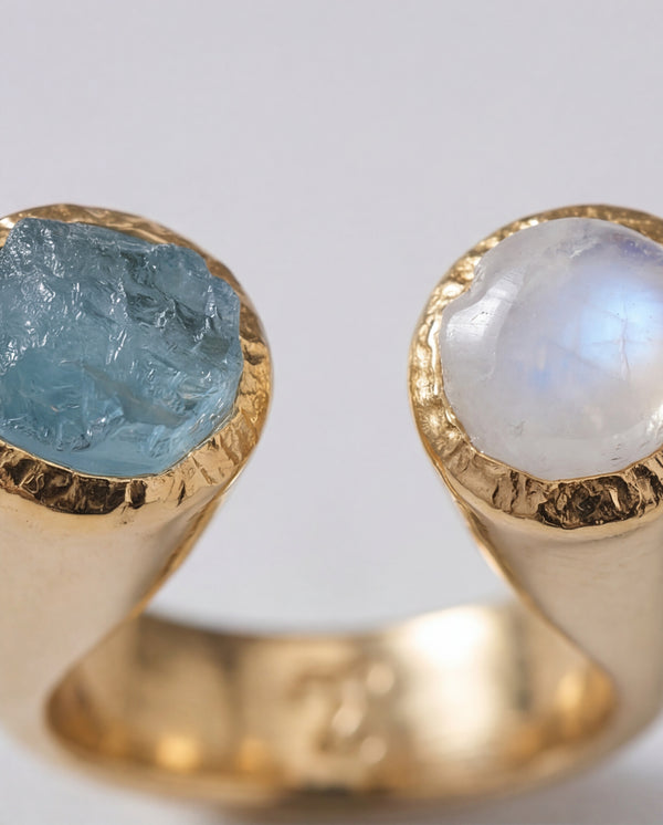 Aquamarine & Moonstone Stargazer Ring