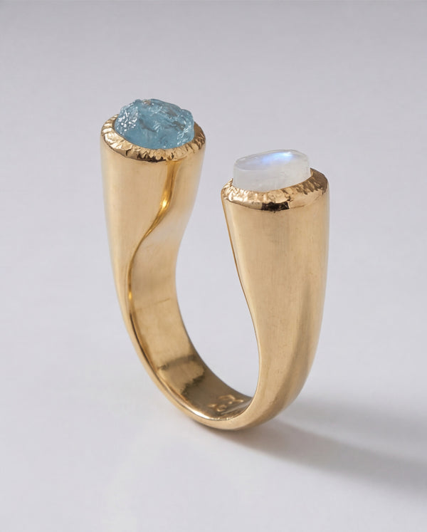 Aquamarine & Moonstone Stargazer Ring