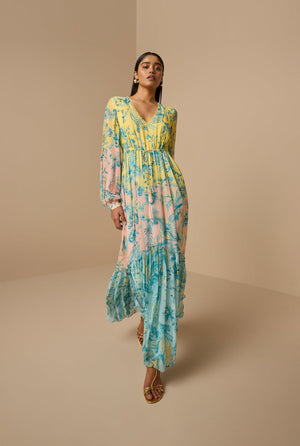 Hemant & Nandita  Wani Long Dress With Tie Up Tassels by Hemant & Nandita from Marina St Barth