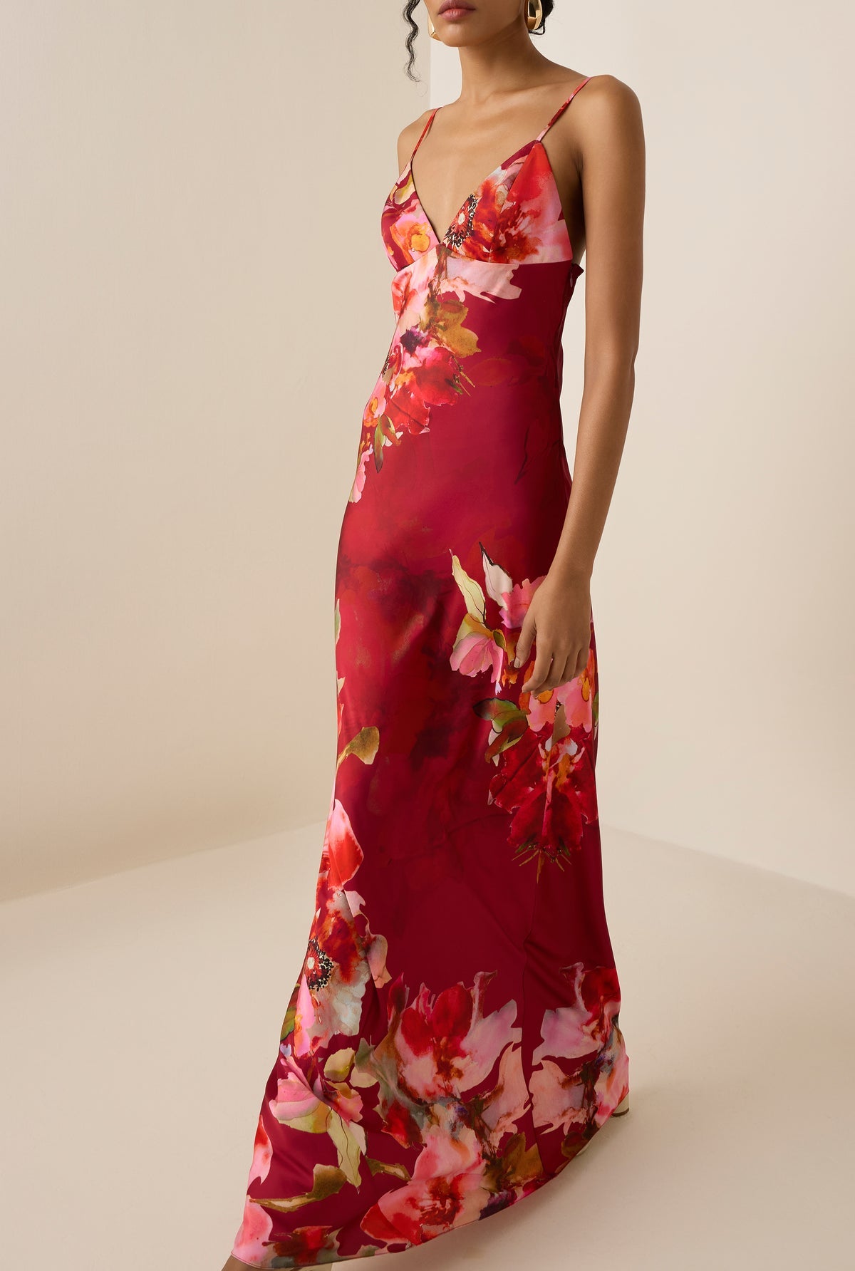 HEMANT & NANDITA floral maxi deals dress with V neck (M)