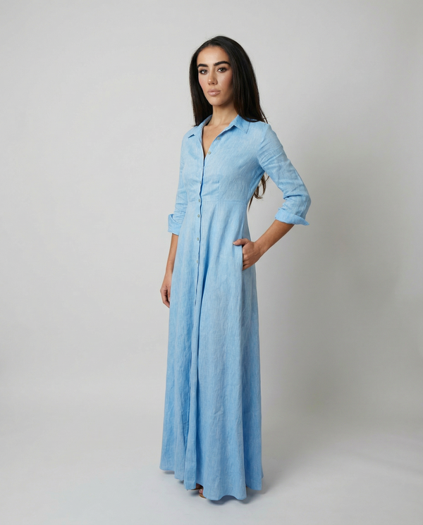 Shirt Dress Long Linen Solid
