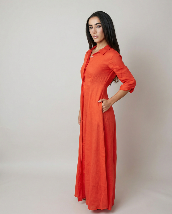 Shirt Dress Long Linen Solid