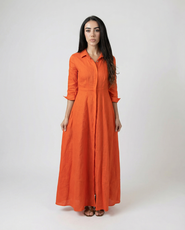 Shirt Dress Long Linen Solid