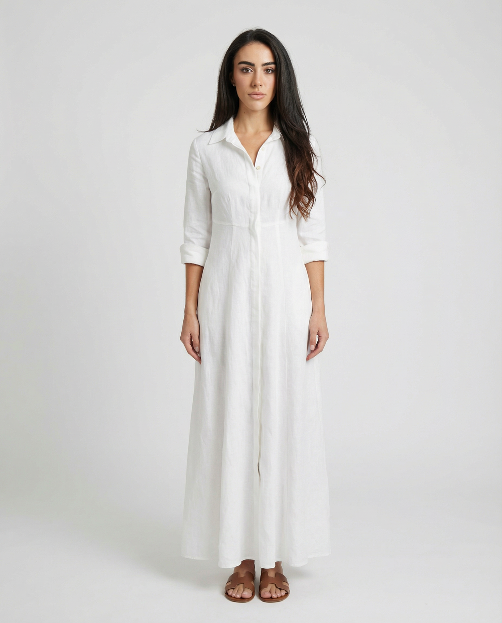 Shirt Dress Long Linen Solid