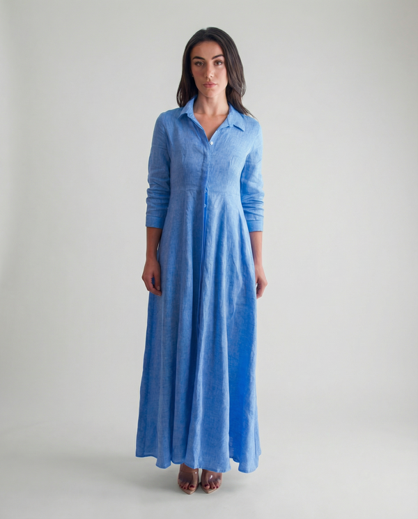 Shirt Dress Long Linen Solid