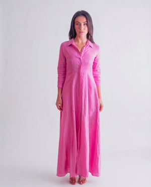 Shirt Dress Long Linen Solid