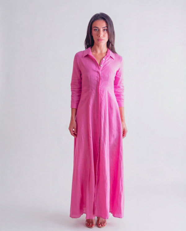 Shirt Dress Long Linen Solid