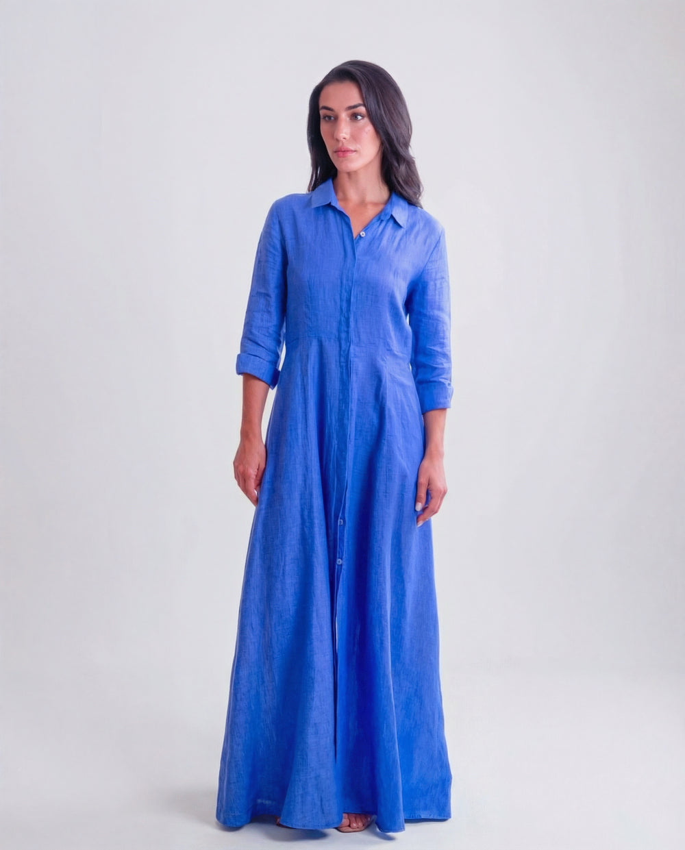 Shirt Dress Long Linen Solid