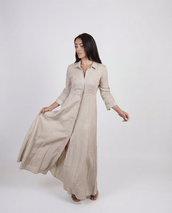 Shirt Dress Long Linen Solid