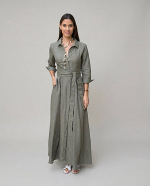 Shirt Dress Long Linen Solid