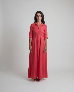 Shirt Dress Long Linen Solid