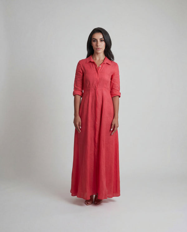 Shirt Dress Long Linen Solid