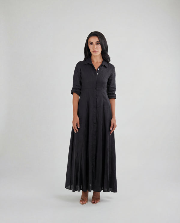 Shirt Dress Long Linen Solid