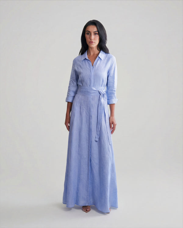 Shirt Dress Long Linen Solid