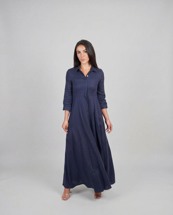 Shirt Dress Long Linen Solid
