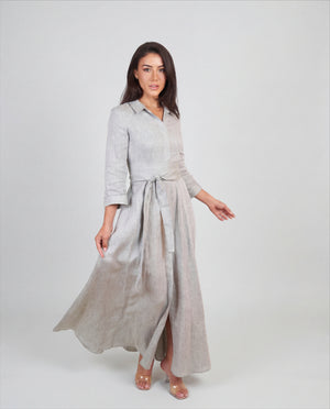 Shirt Dress Long Linen Solid