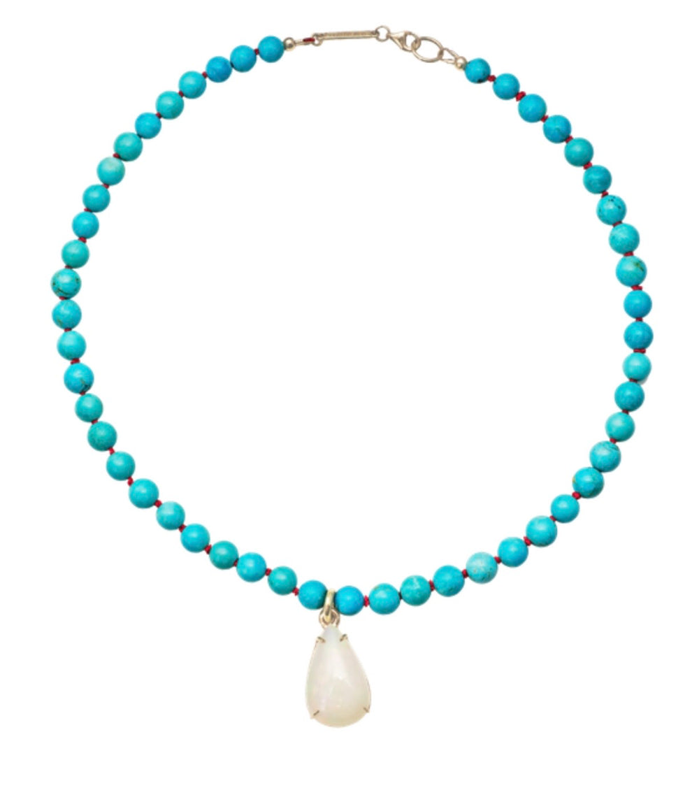 Skaska Turquoise and Opal Pear Hand Knotted Necklace