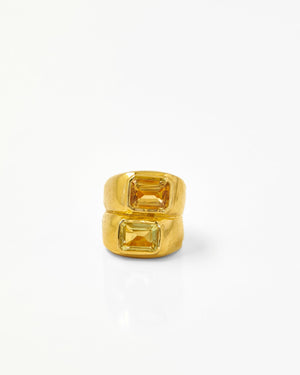 Tay Emerald Cut Lemon Qtz & Green Amethyst Set Gemini Ring by Tay from Marina St Barth