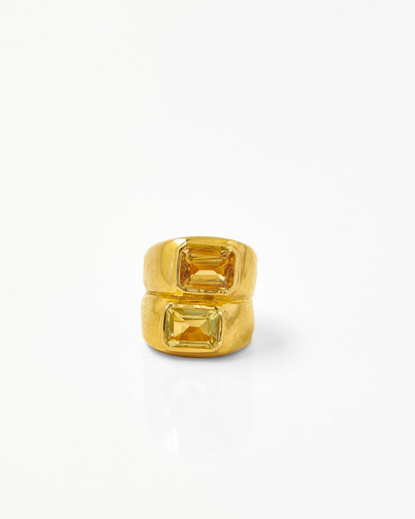 Tay Emerald Cut Lemon Qtz & Green Amethyst Set Gemini Ring by Tay from Marina St Barth
