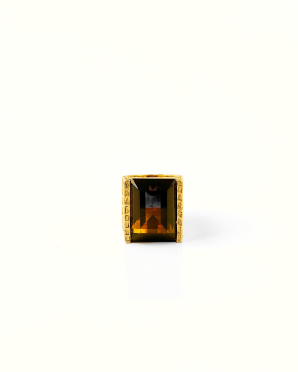 Tay Smokey Qtz. Set Chiselled Stephie Ring by Tay from Marina St Barth