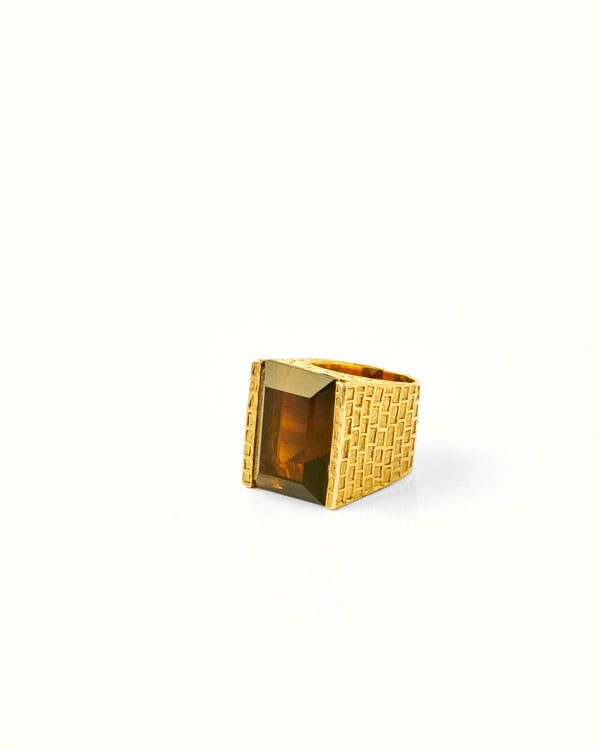 Tay Smokey Qtz. Set Chiselled Stephie Ring by Tay from Marina St Barth