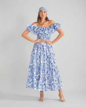 Positano Volant Linen Long Dress