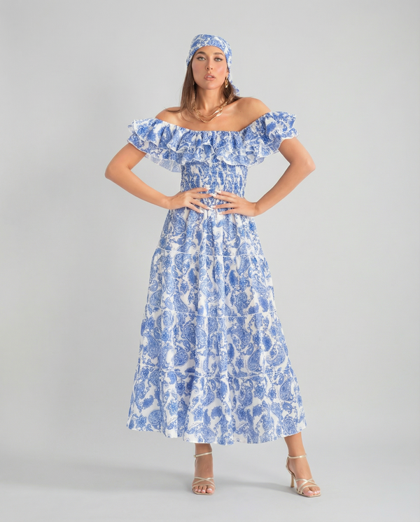 Positano Volant Linen Long Dress