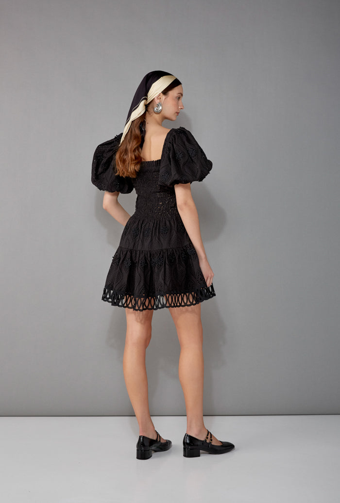 marion mini dress black Veronica Beard Marion Long-sleeve Floral Mini Dress In Black Multi $495 10 flaw
