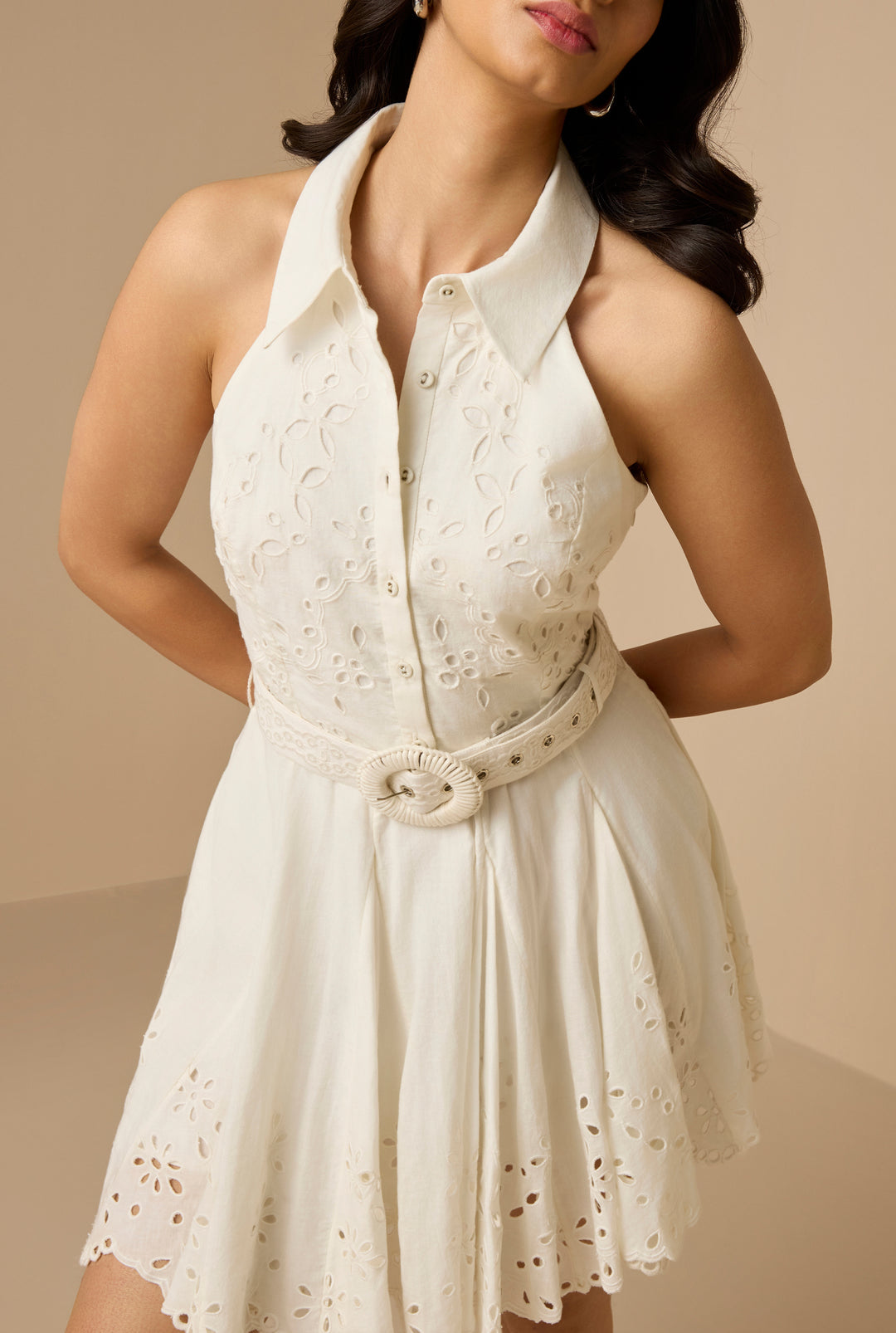 Hemant and Nandita Short Dress with Buckle Belt | White | Size S | Shopbop Hemant and Nandita Short Dress with Buckle Belt | White | Size S | Shopbop