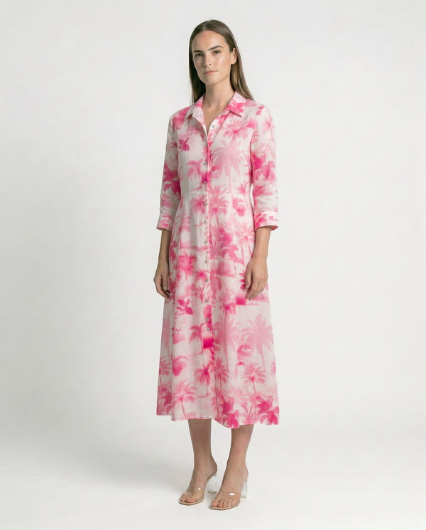 Shirt Dress midi Antibes | Marina St Bath Palm Tree Fuxia / XL Shirt Dress midi Antibes | Marina St Bath Palm Tree Fuxia / XL