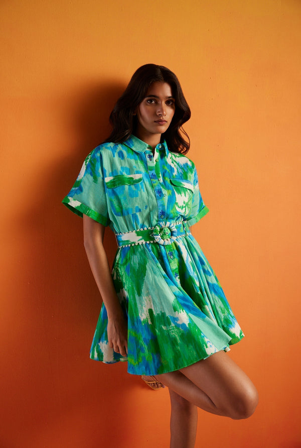 hemant and nandita short dress Hemant and Nandita Women's Belted Mini Shirt Dress - Blue - Size M