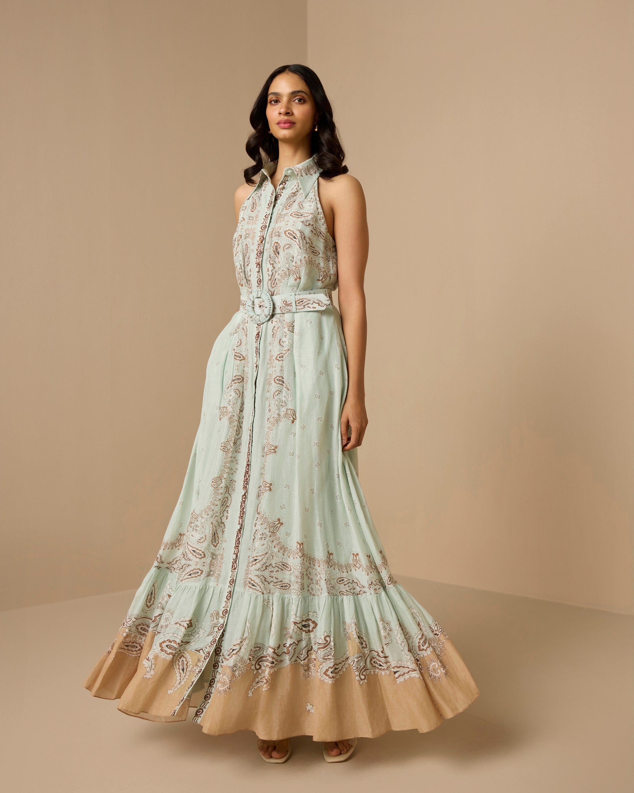 Hemant & Nandita Navi Long Shirt Dress With Buckle Belt | Marina