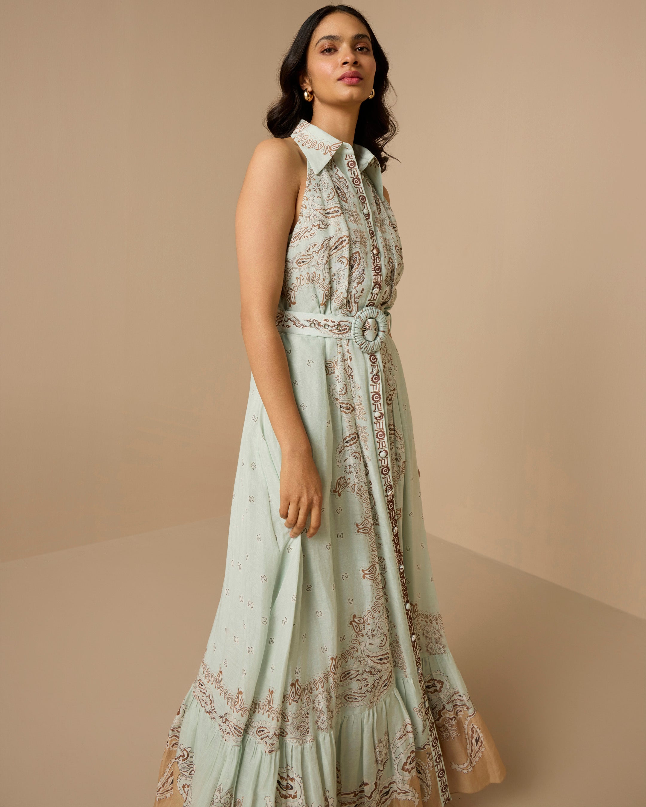 Hemant & Nandita Navi Long Shirt Dress With Buckle Belt | Marina Hemant & Nandita Navi Long Shirt Dress With Buckle Belt | Marina