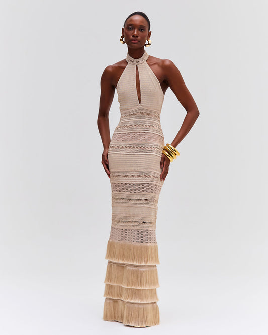 Metallic Knit Halterneck Maxi Dress - Premium Long Dresses from Marina St Barth - Just $1300! Shop now at Marina St Barth