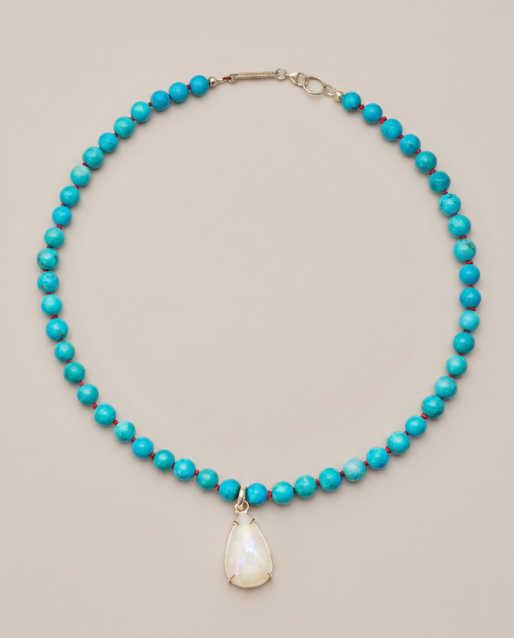 Skaska Turquoise and Opal Pear Hand Knotted Necklace